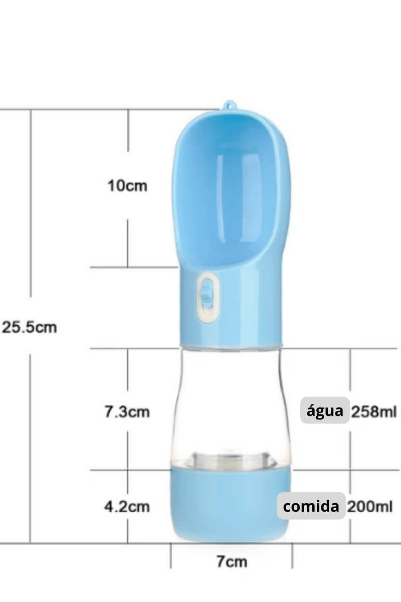 Garrafa de água portátil com recipiente de comida para cães e animais de estimação